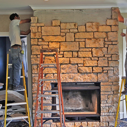 Stone surround on fireplace in pittsburgh